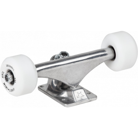 Mini Logo 7.63" Rough Polished Trucks + ML Bearings + A-cut 53mm x 90a White Wheels